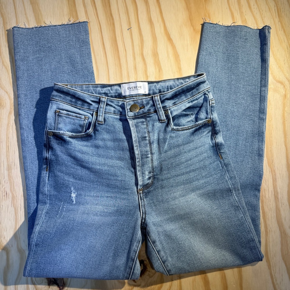 Evereve Women's The Ever Straight High Rise Medium Wash Distressed Jeans Size 26